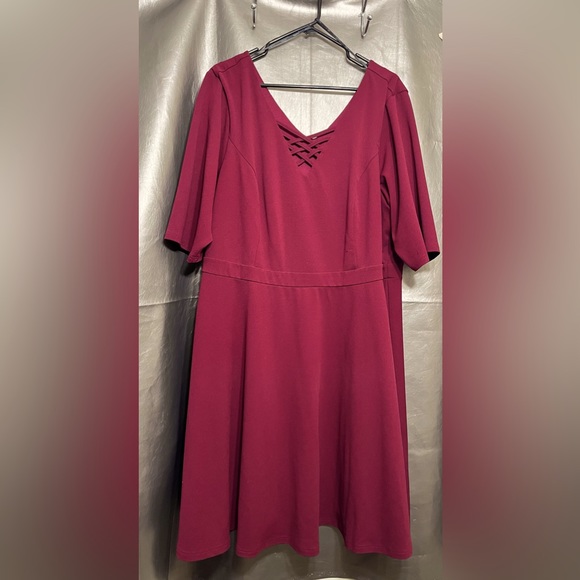 City Chic, Ruby Color,  X Front Skater Dress, Size XXL/24, Polyester/Elastane - Picture 1 of 7